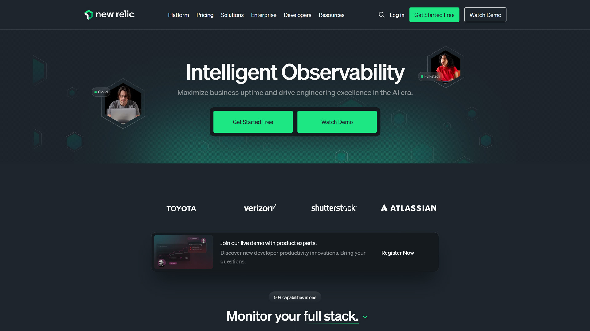 Screenshot of home page of New Relic