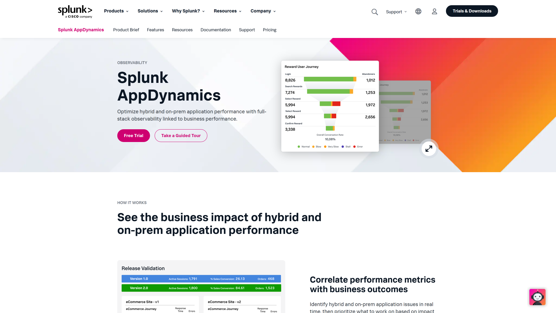 Screenshot of the landing page for AppDynamics