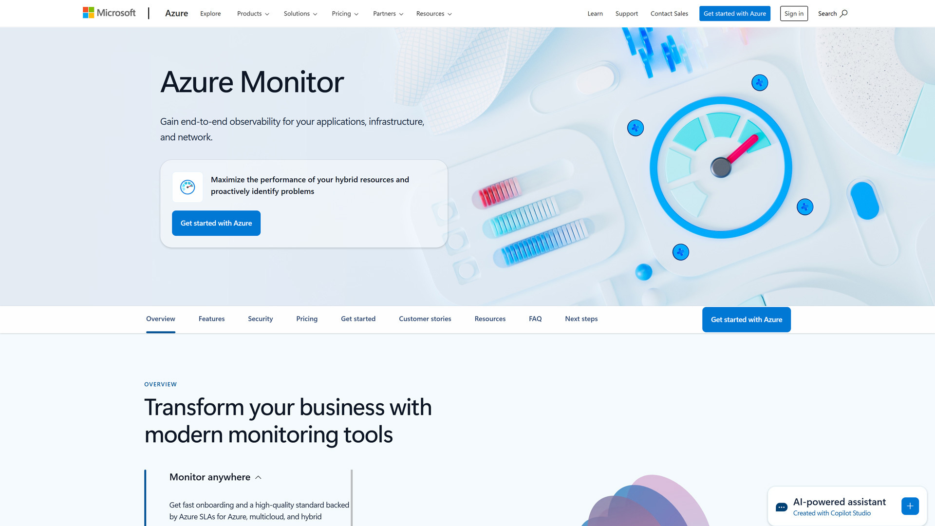 Screenshot of the Azure Monitor webpage