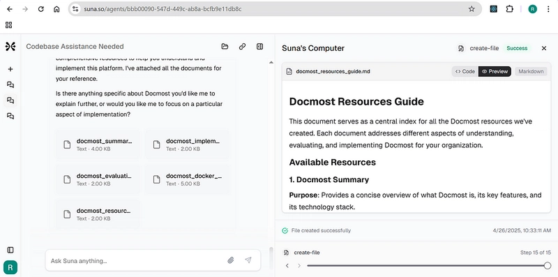 How does Suna, an open source generalist AI agent, show tags as part of streaming response?