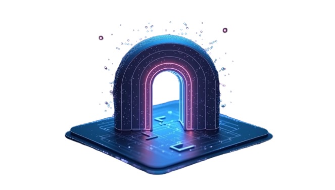 An access gate made of glowing digital nodes, where only the correct encrypted token unlocks access, futuristic sci-fi style.