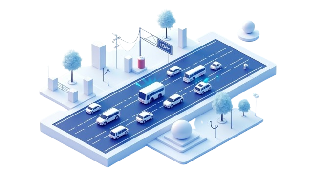 Illustration showing an API under controlled access with multiple lanes of limited traffic flow, futuristic city traffic control analogy.