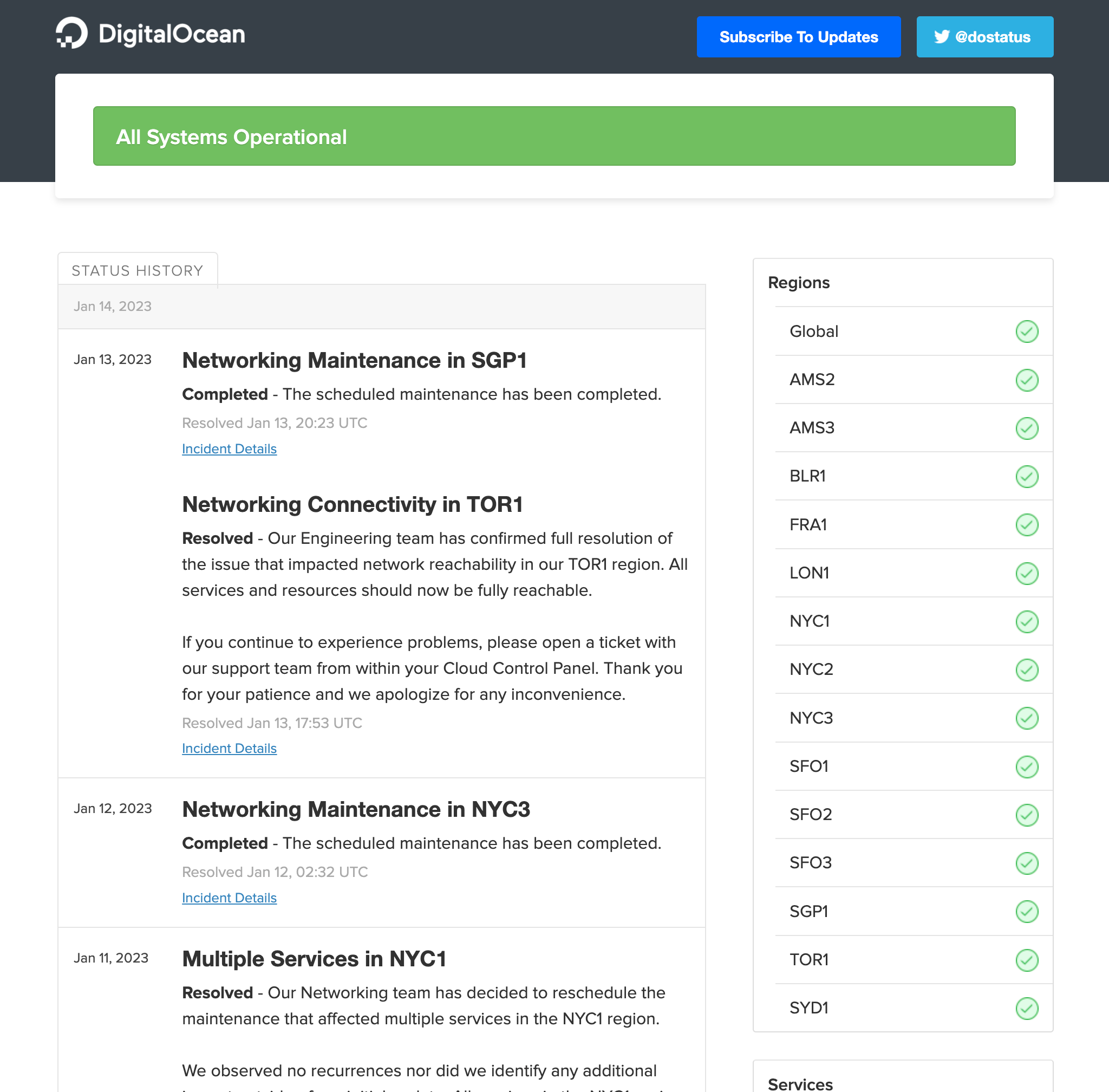 Example of a status page by Statuspage.io