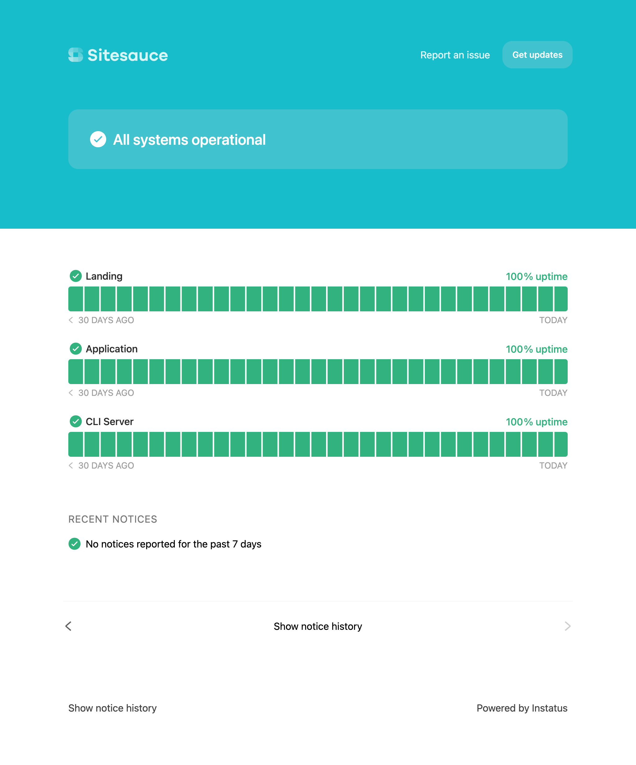 Example of a status page by Instatus