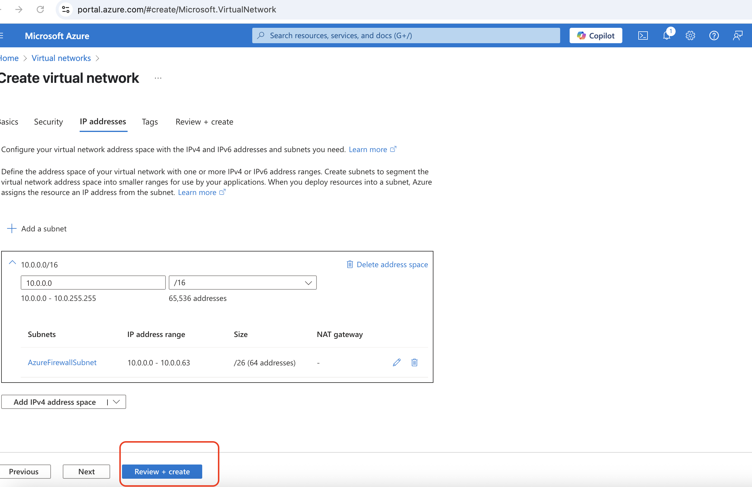 Review + Create