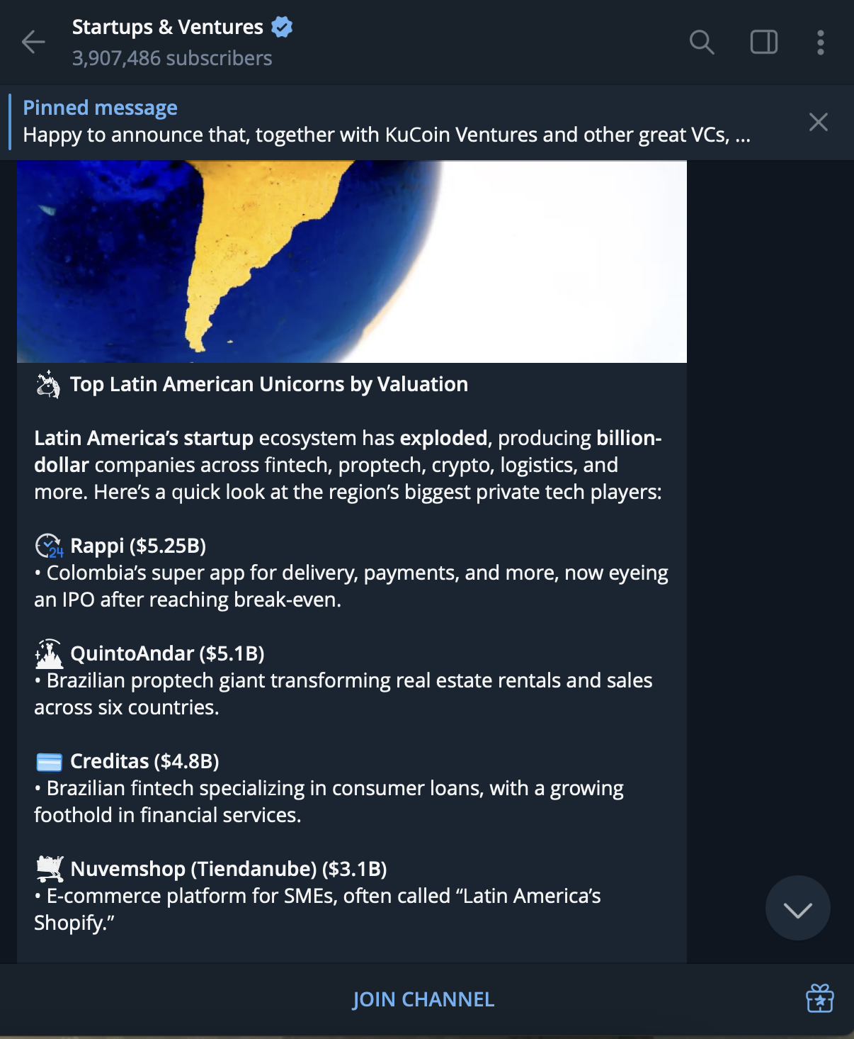 Example of a telegram channel about business