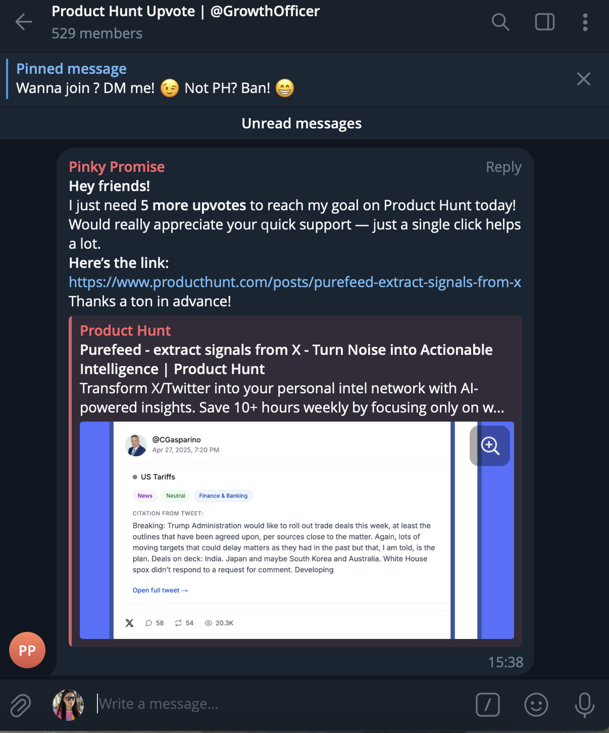 Example of a telegram channel about business