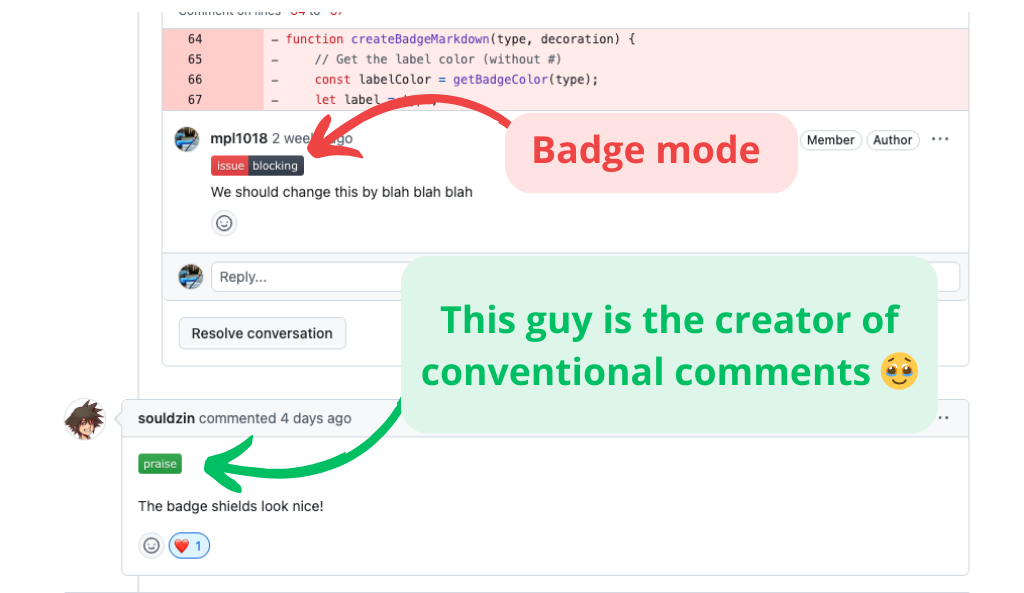 badge formatting example