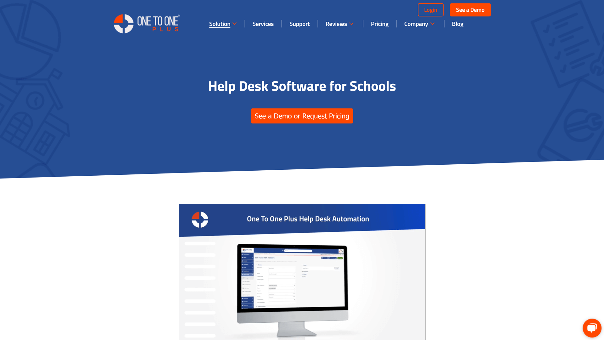Screenshot of the help desk software page by One To One Plus