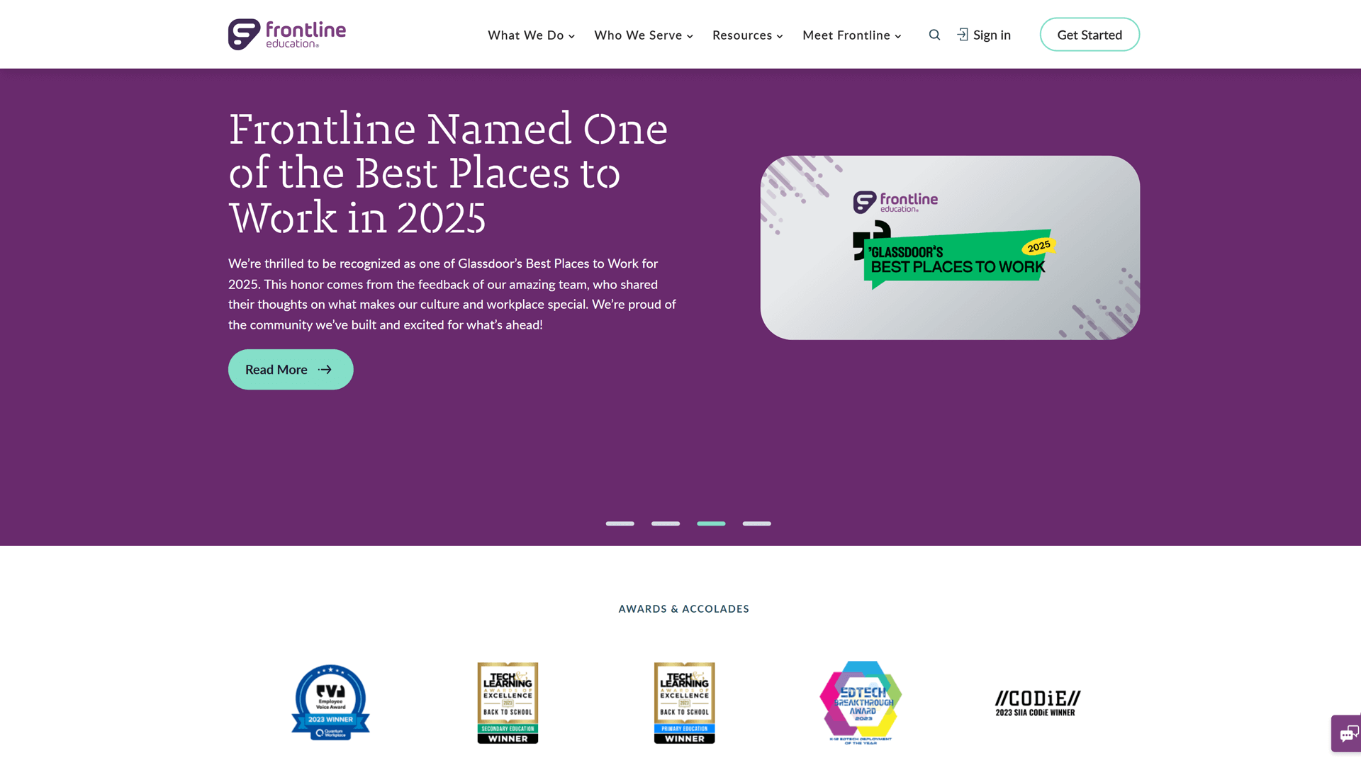 Screenshot of the Frontline Education home page