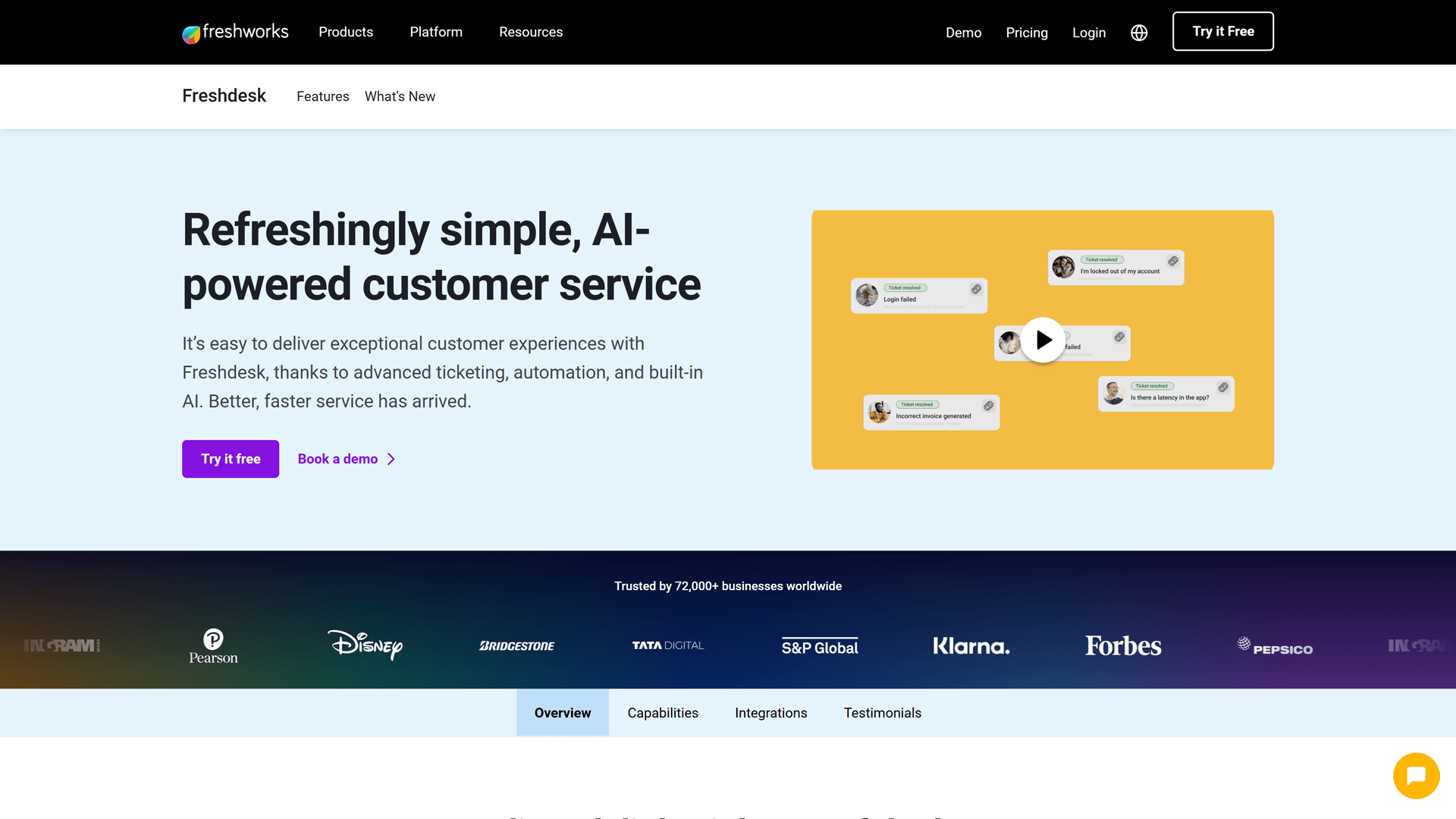 Landing page for Freshdesk by Freshworks