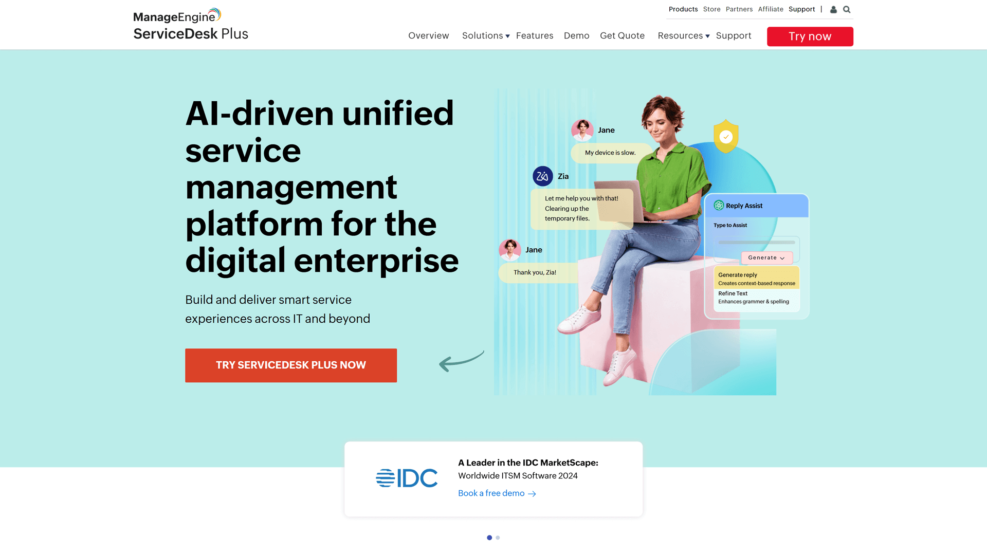 Screenshot of the ServiceDesk Plus page by ManageEngine