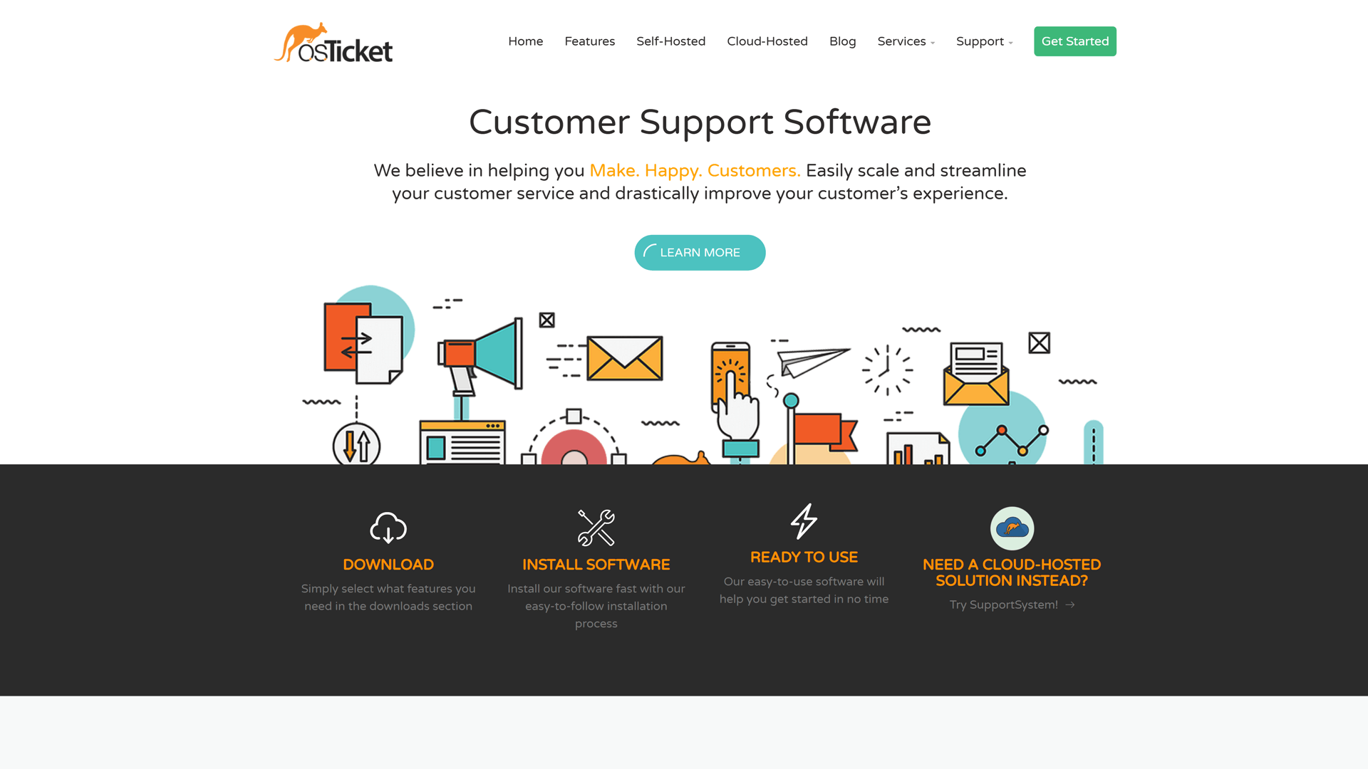 Screenshot of the osTicket home page