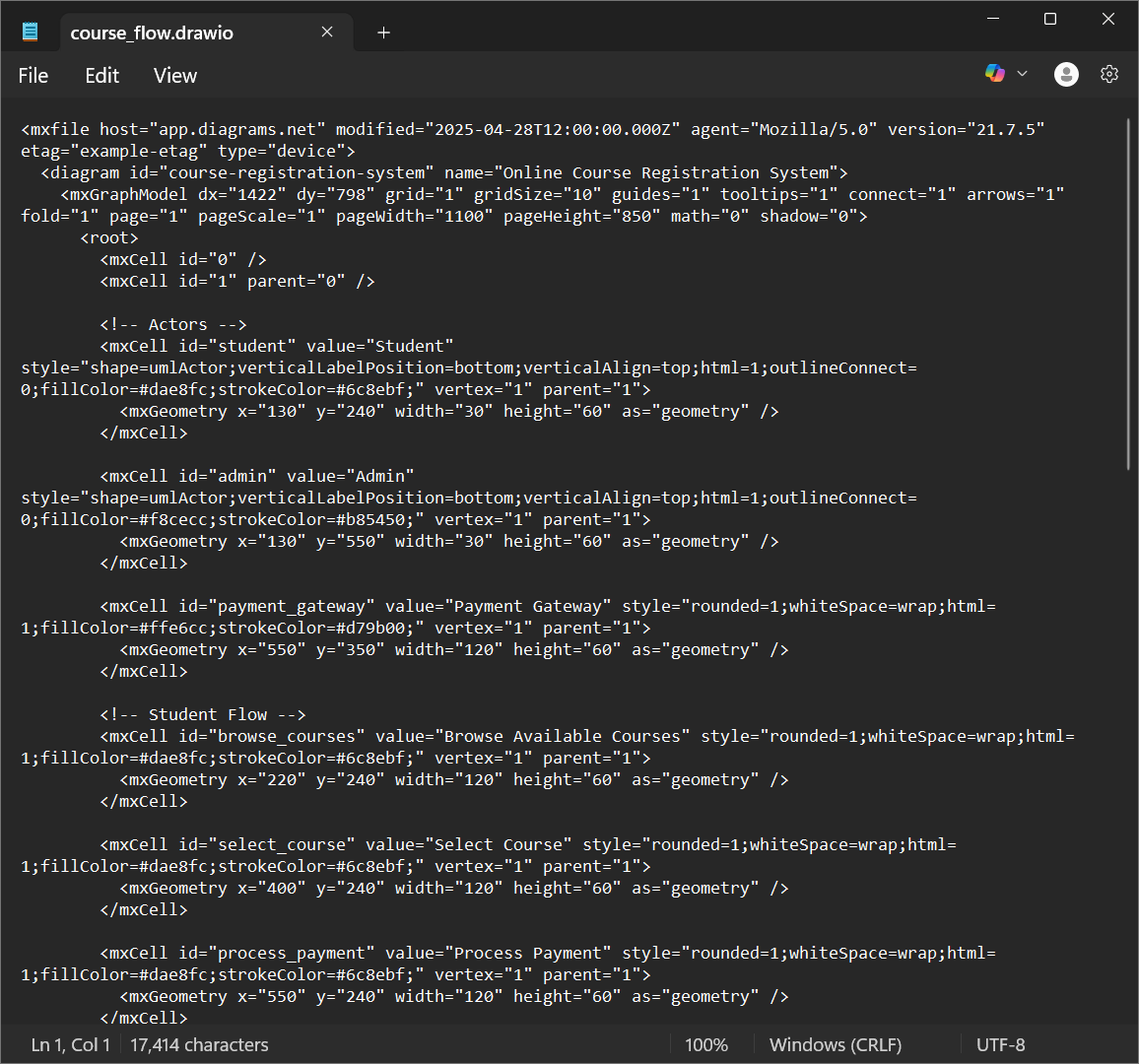 Saving XML as a  raw `.drawio` endraw  file.