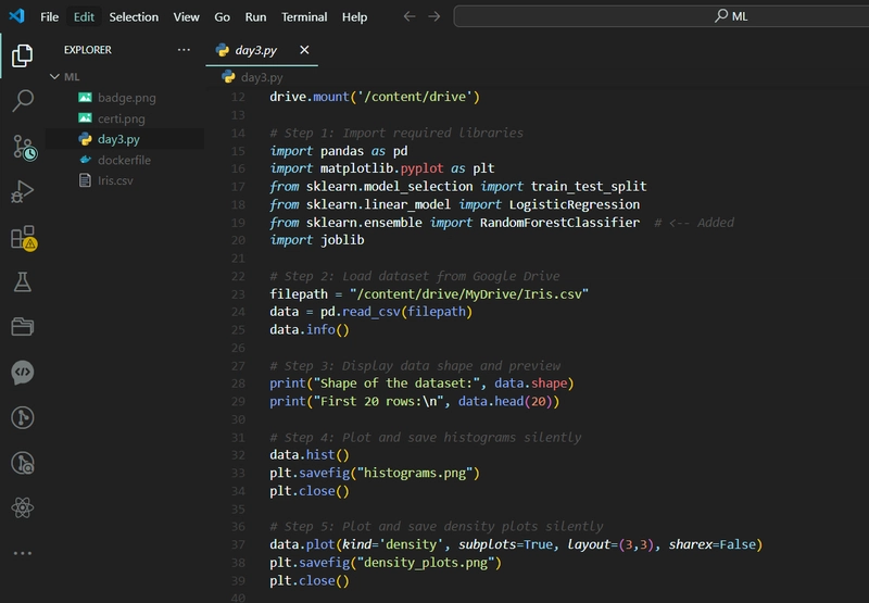 📚 Day-3 Assignment: Create a Docker Image for Your Machine Learning Project 🚀