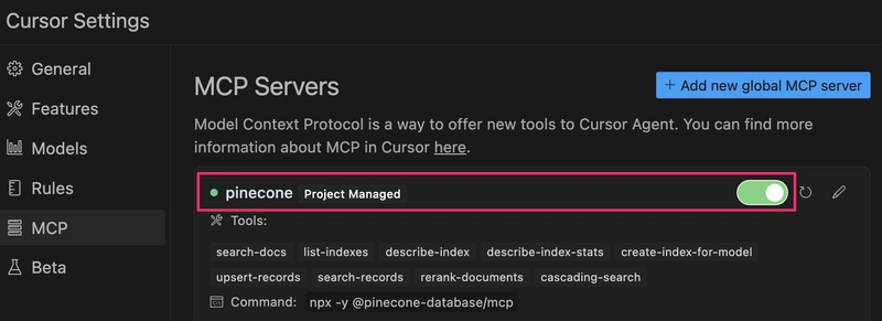 Setting up the Pinecone MCP server in your IDE