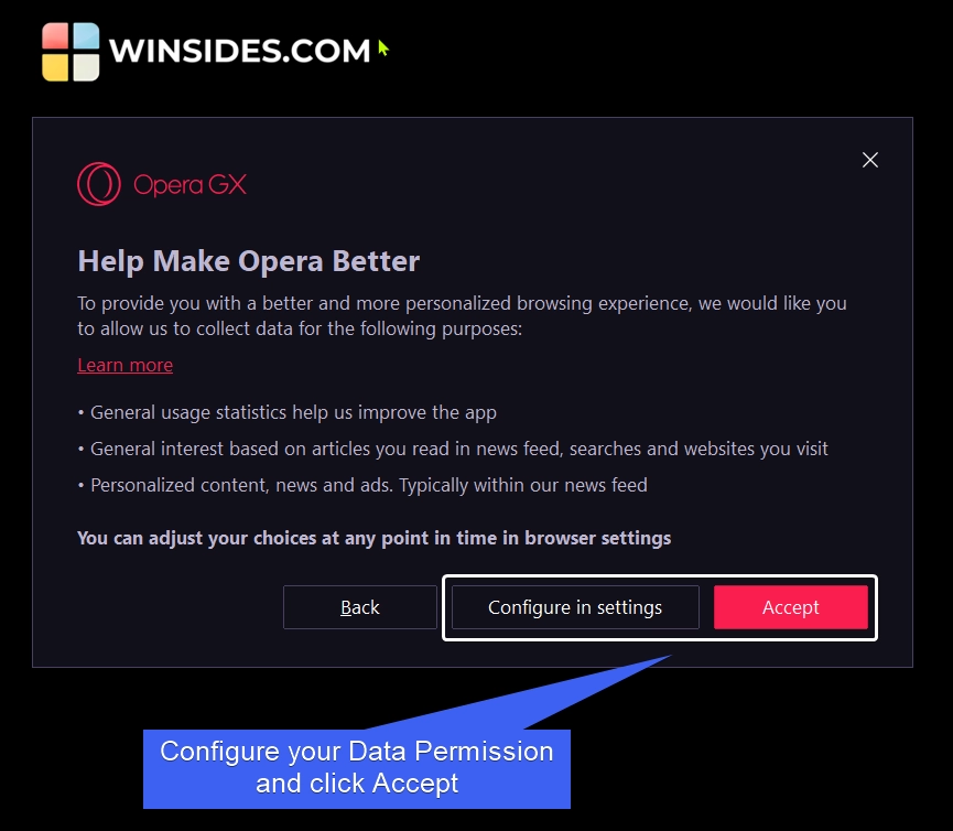 Configure your Data Settings and click Accept