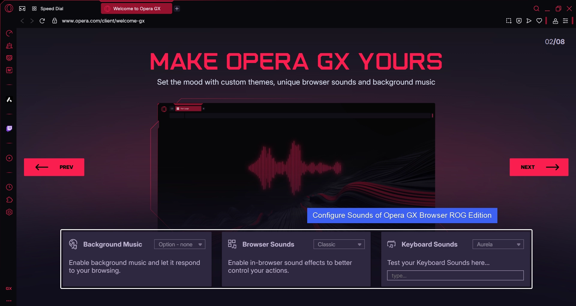 Configure Opera GX Sounds