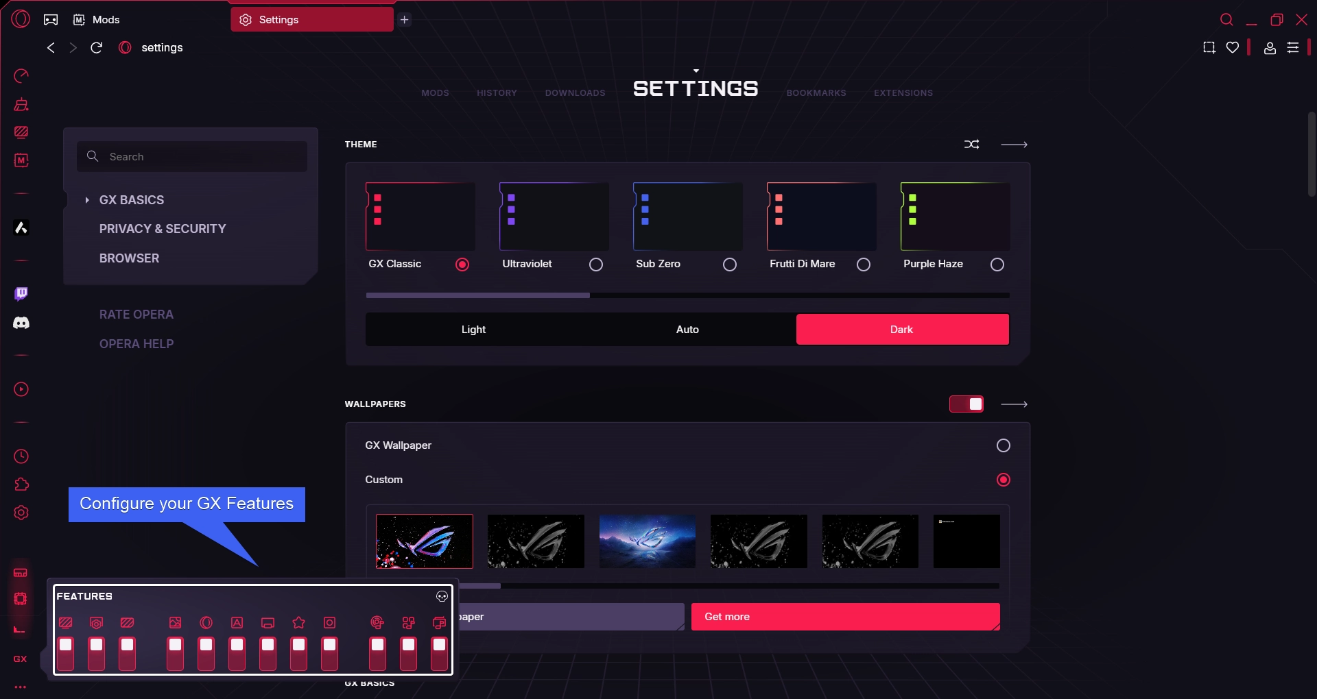 Configure your GX Features