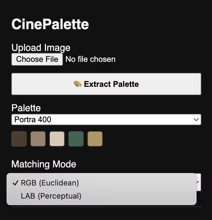 Mode selection menu