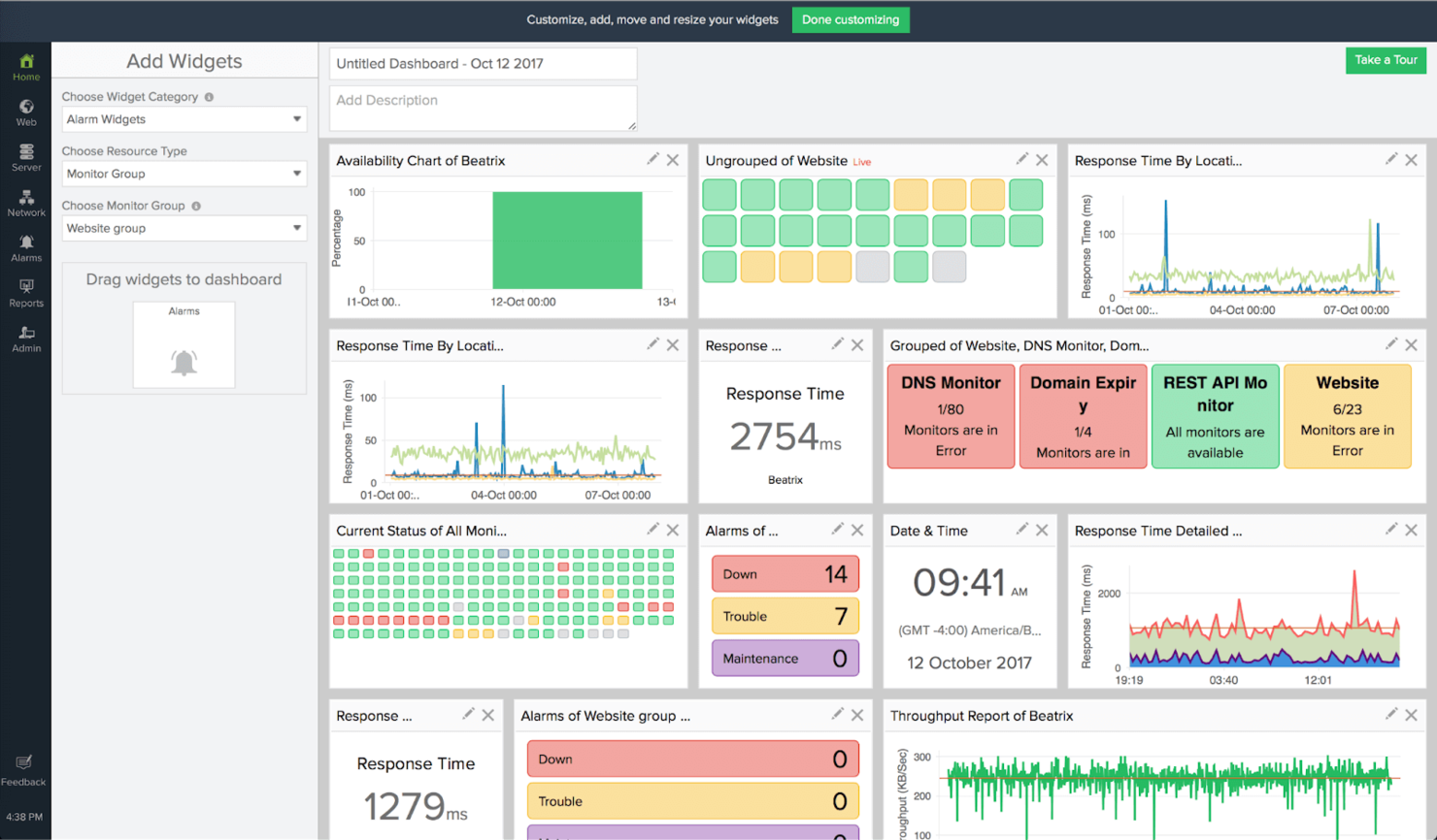 Custom dashboard of Site24x7