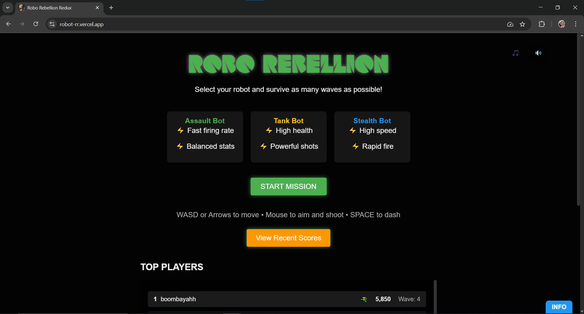 RoboRebellion Start Screen