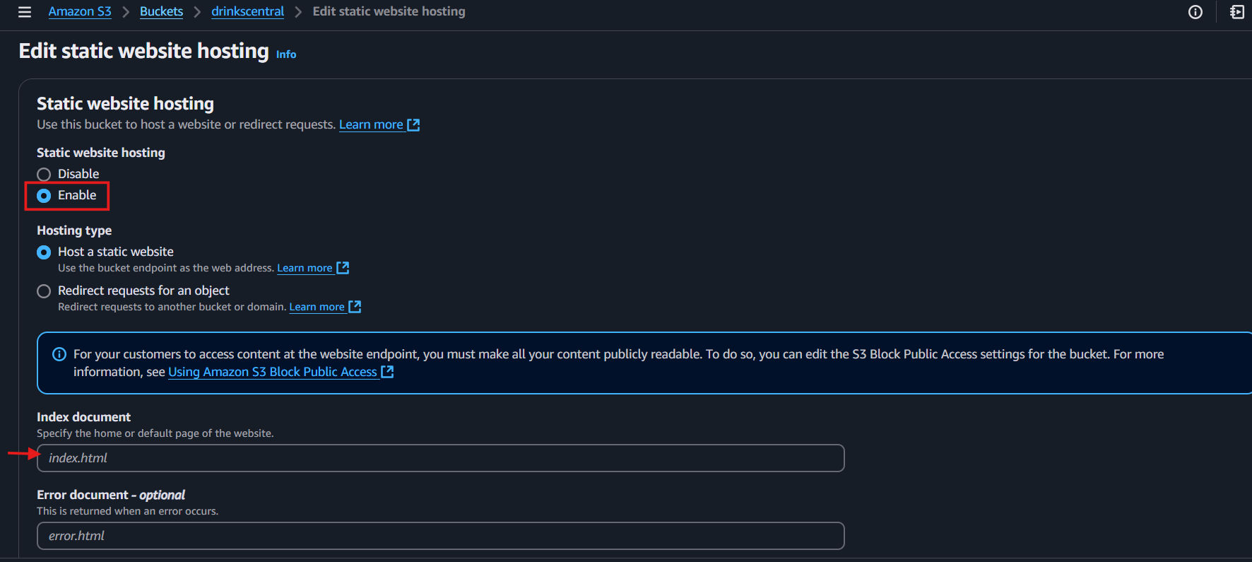 Enable website hosting
