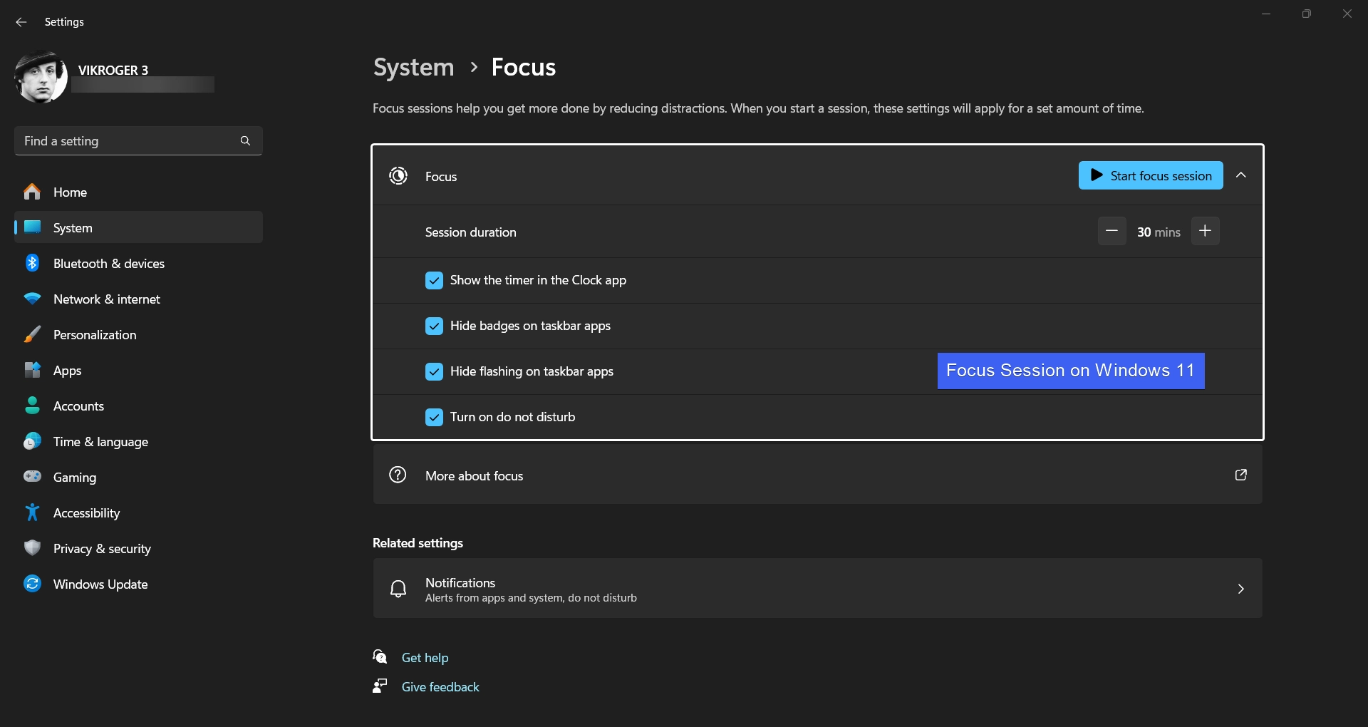 Focus Session on Windows 11