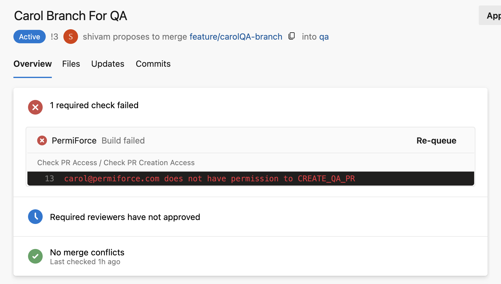 Error Create QA PR