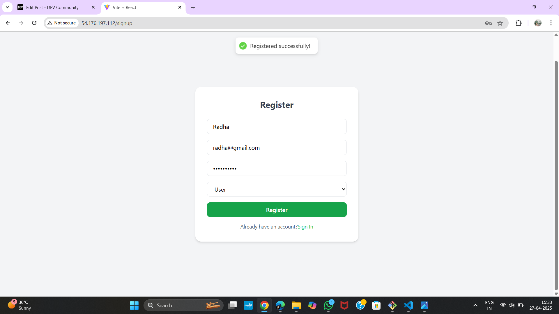 Registration Success
