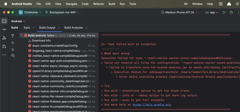 React Native: Android Studio Build Failing