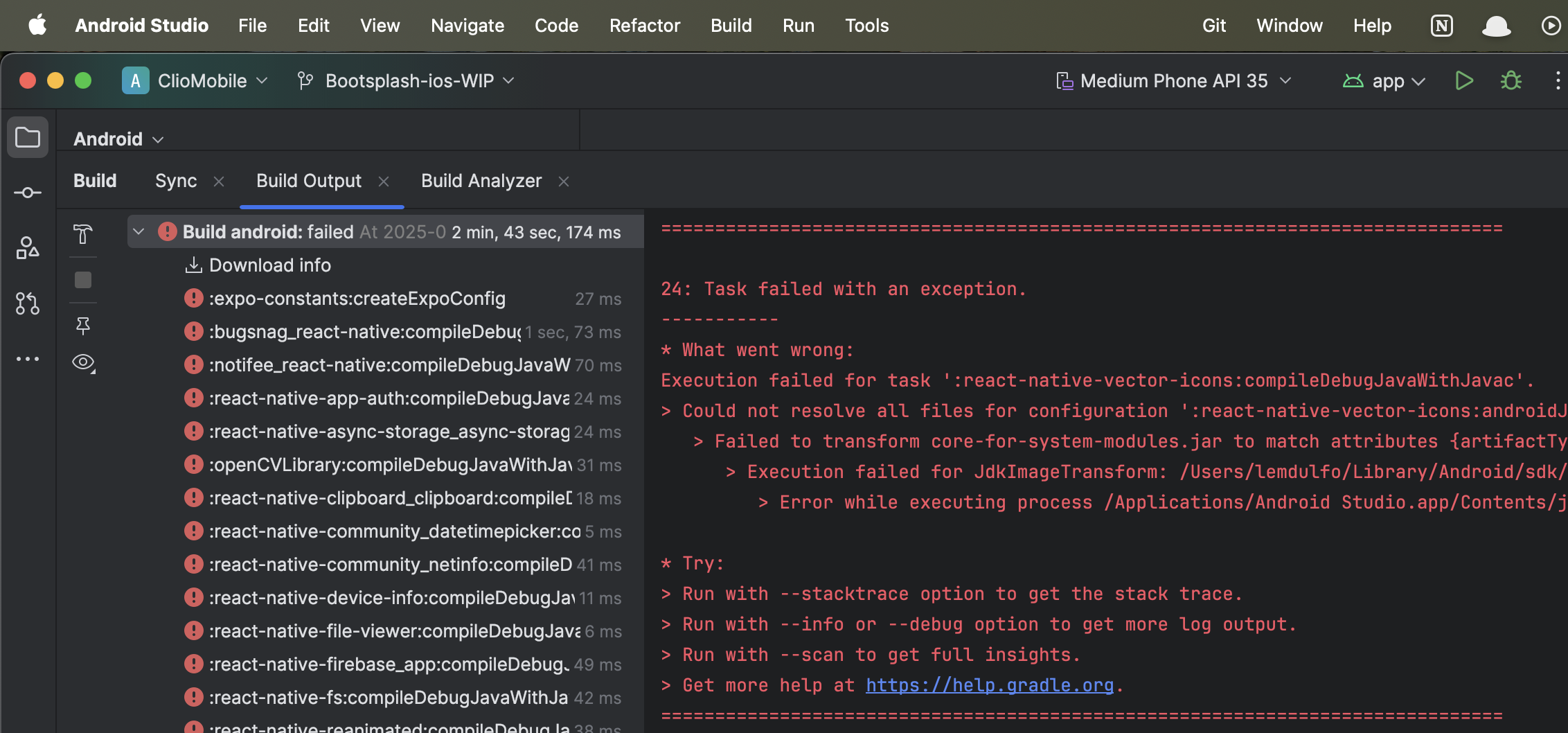 Android studio build failing
