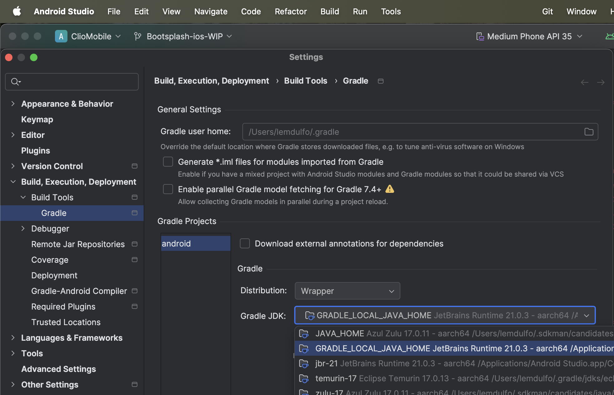 Android Studio Gradle JDK setting