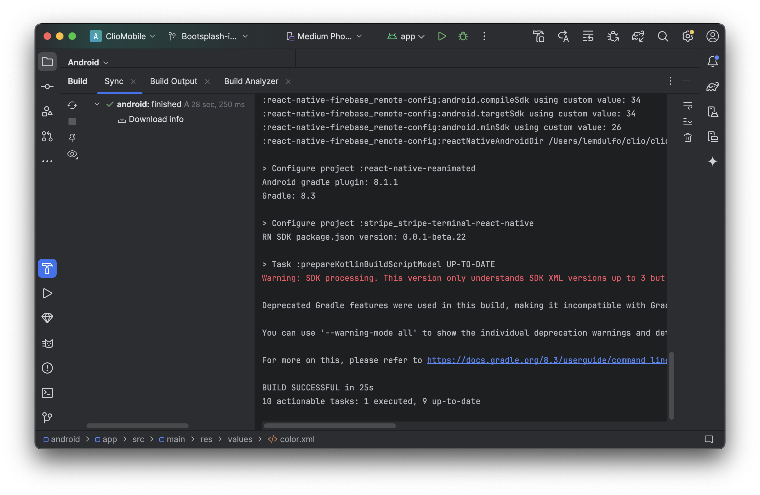 Android Studio build successful