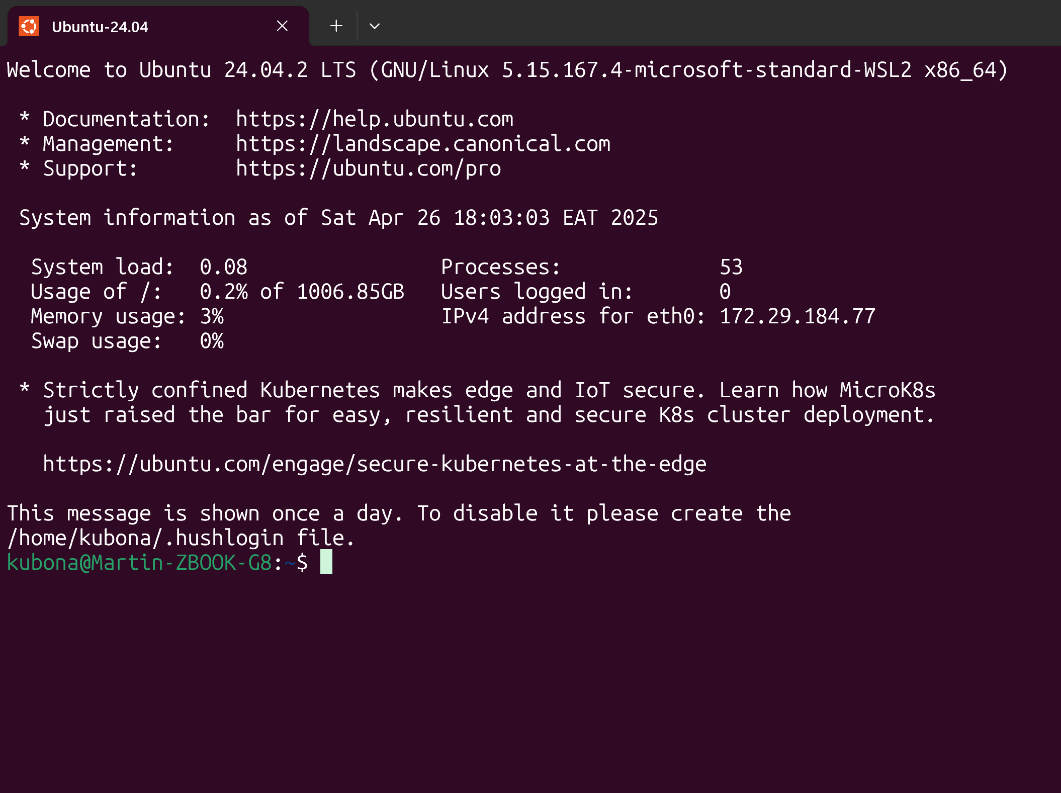 Ubuntu running successfully in WSL2