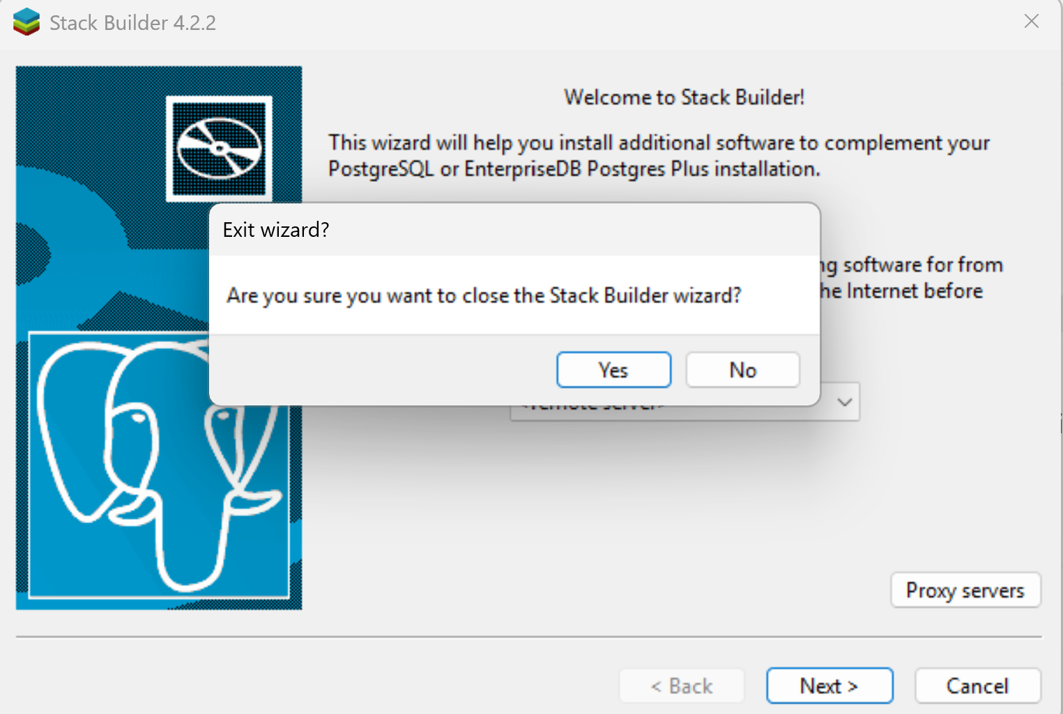 Ignoring the StackBuilder wizard for Postgresql installation