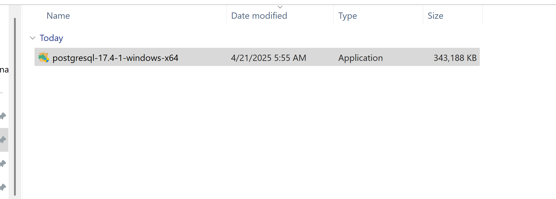 The PostgreSQL installer after download