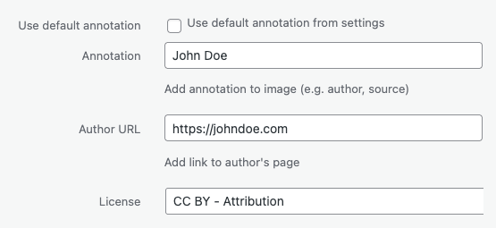 Manage image credits screen