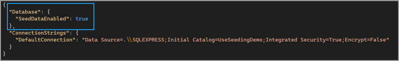 section in appsetting to seed or not