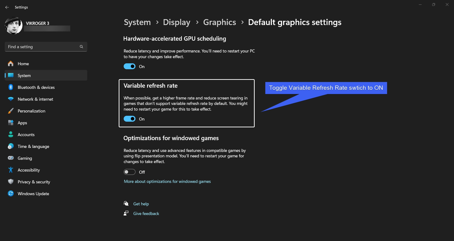 Enable Variable Refresh Rate on Windows 11
