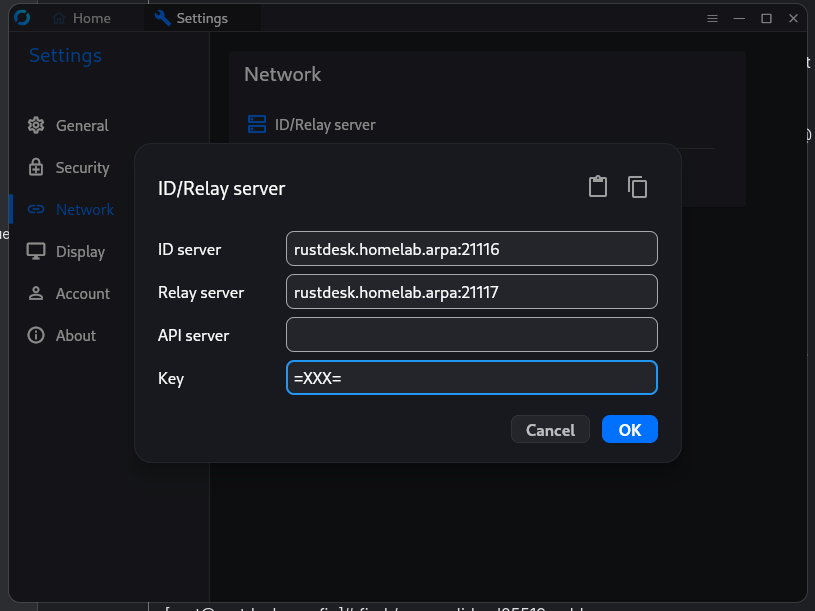 RustDesk network settings
