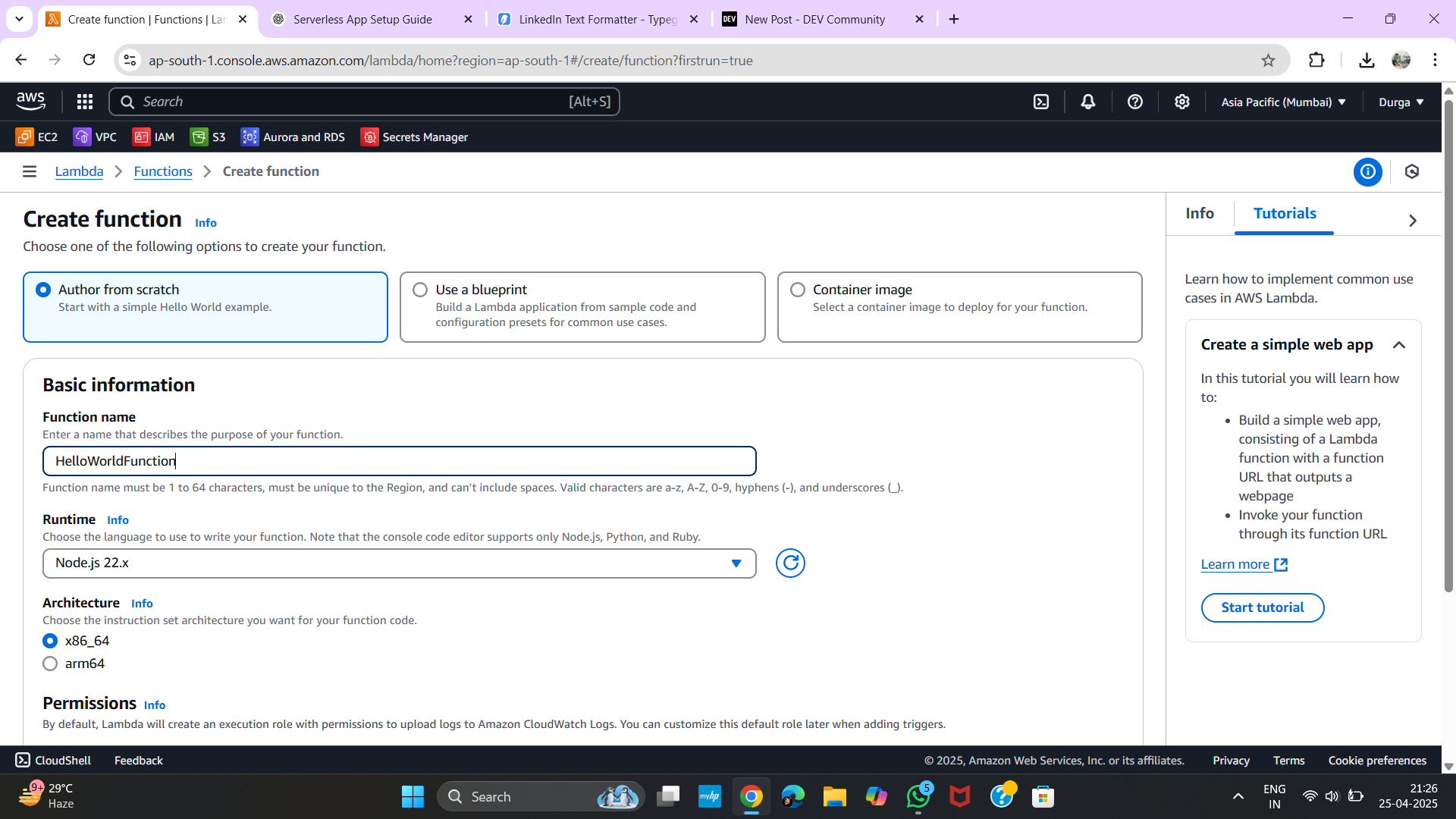 Create Function Page