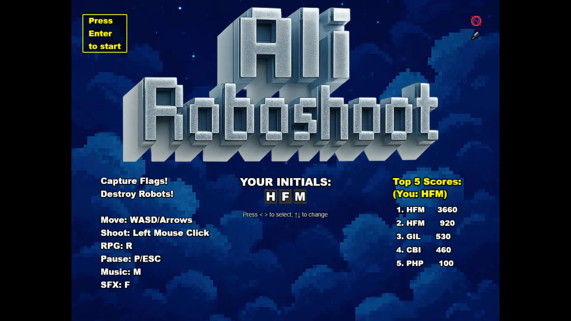Screenshot of Ali Roboshoot Main Menu screen