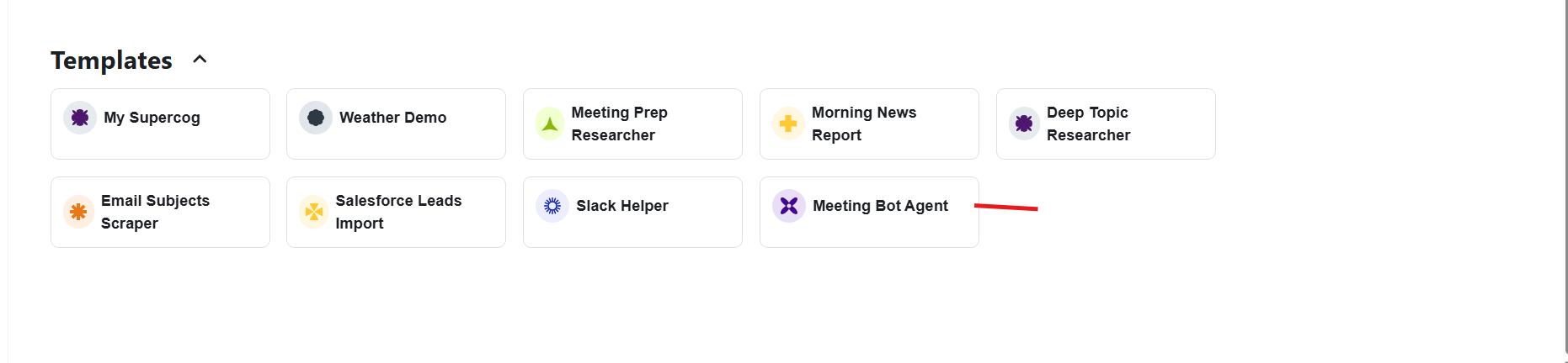 Supercog Meeting Bot Agent Tab on Homepage