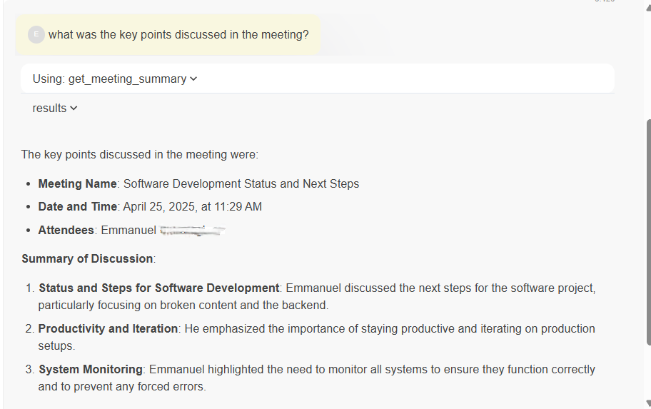 supercog meeting bot key point output