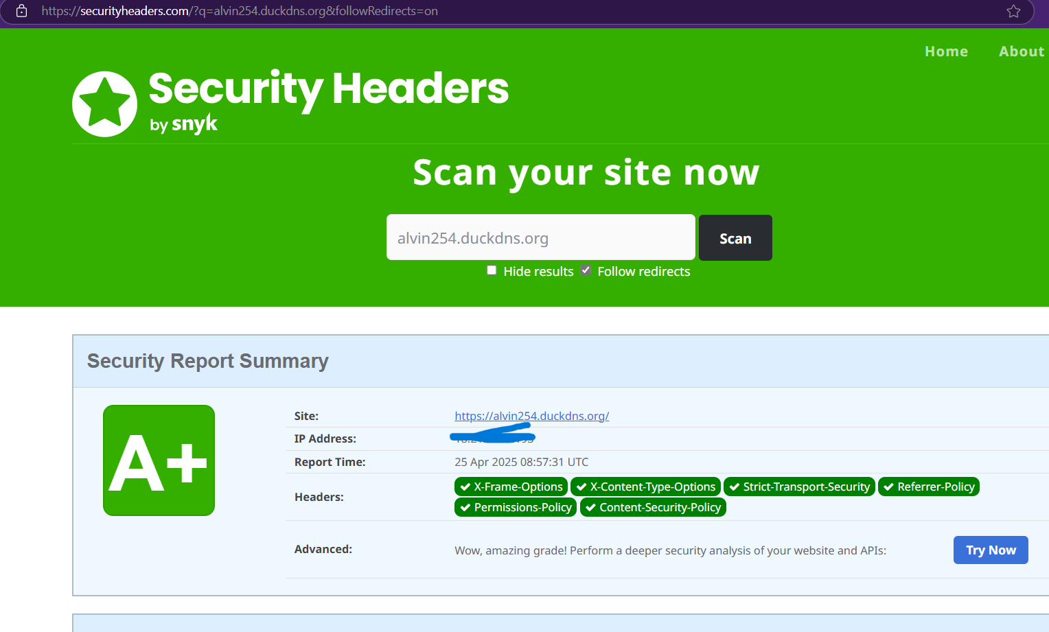 Security header scan result