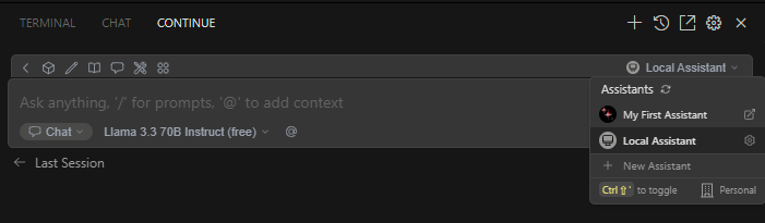 Continue default assistant