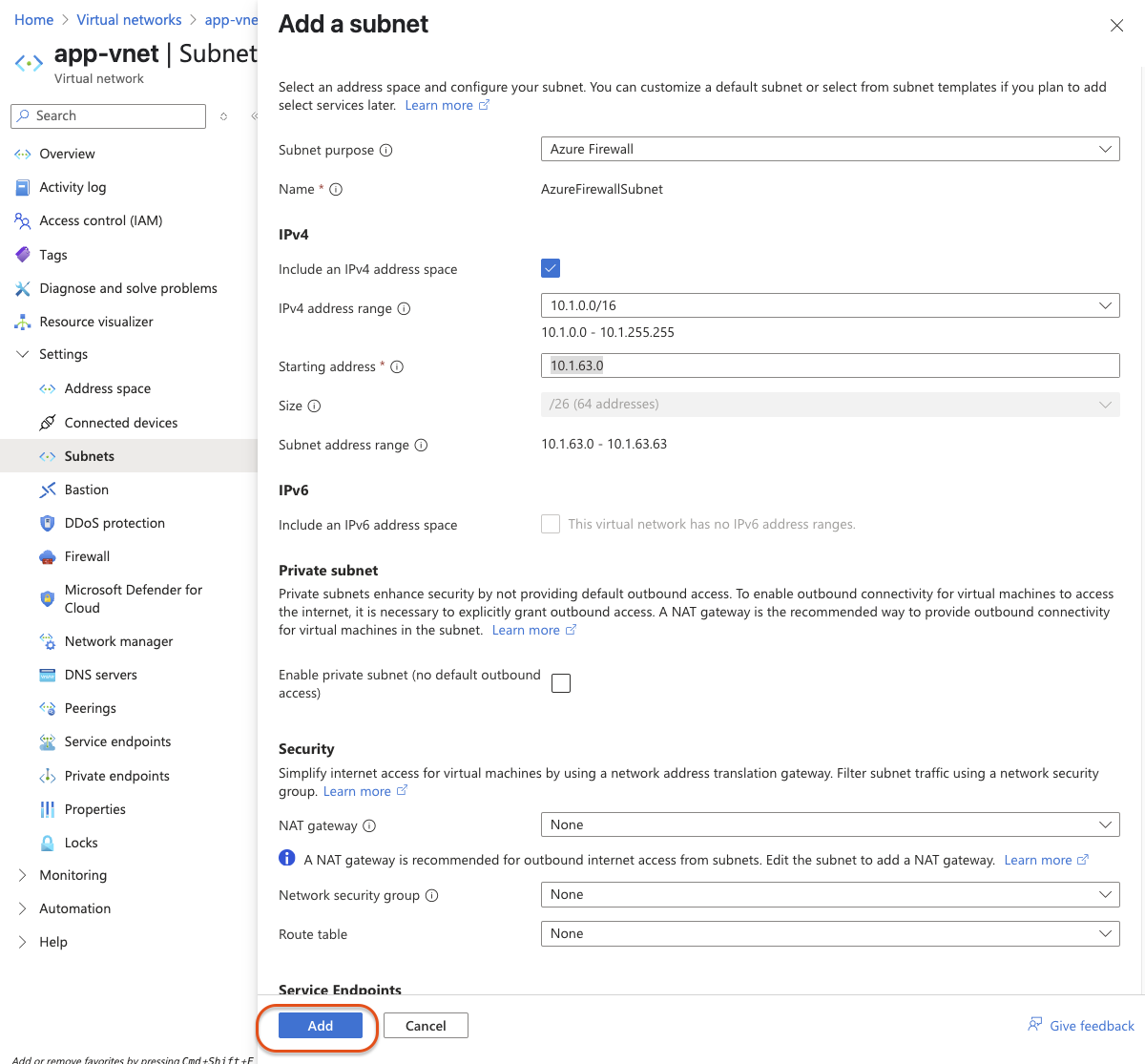 Click add after entering these settings