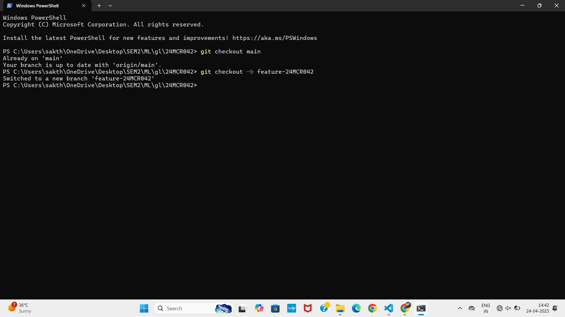 git checkout main -b feature-24mcr042<br>
