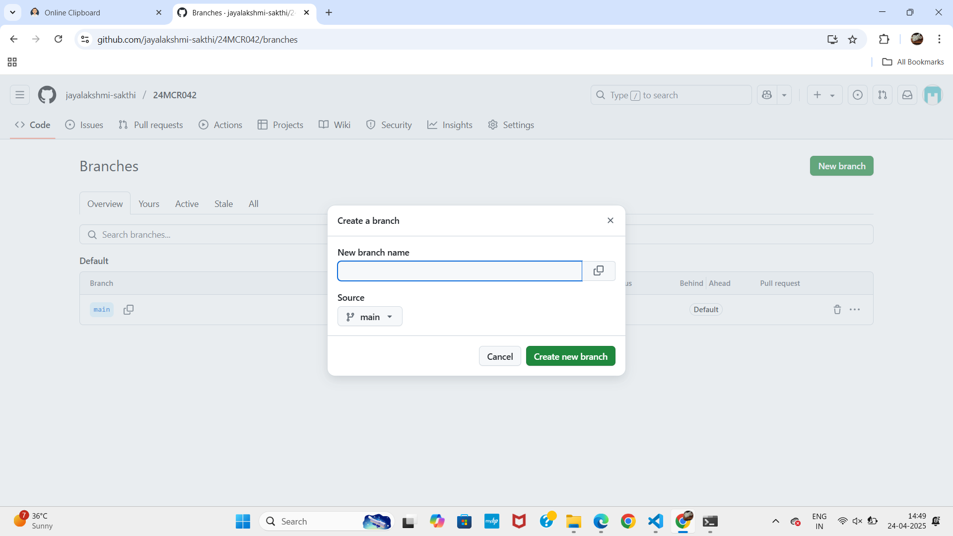 Add branch through GitHub UI